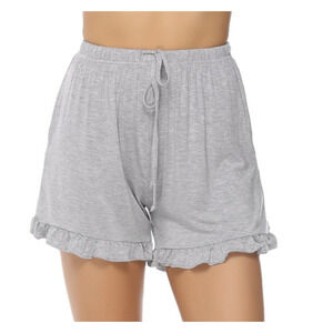Hawiton High Waist Shorts Womens L Large Gray Ruffle Trim Running Lounge Pockets